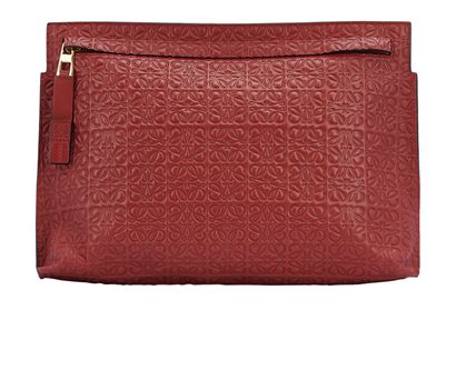 Repeat Embossed Logo T Pouch, £285, Handbags, Red, Leather, Front view